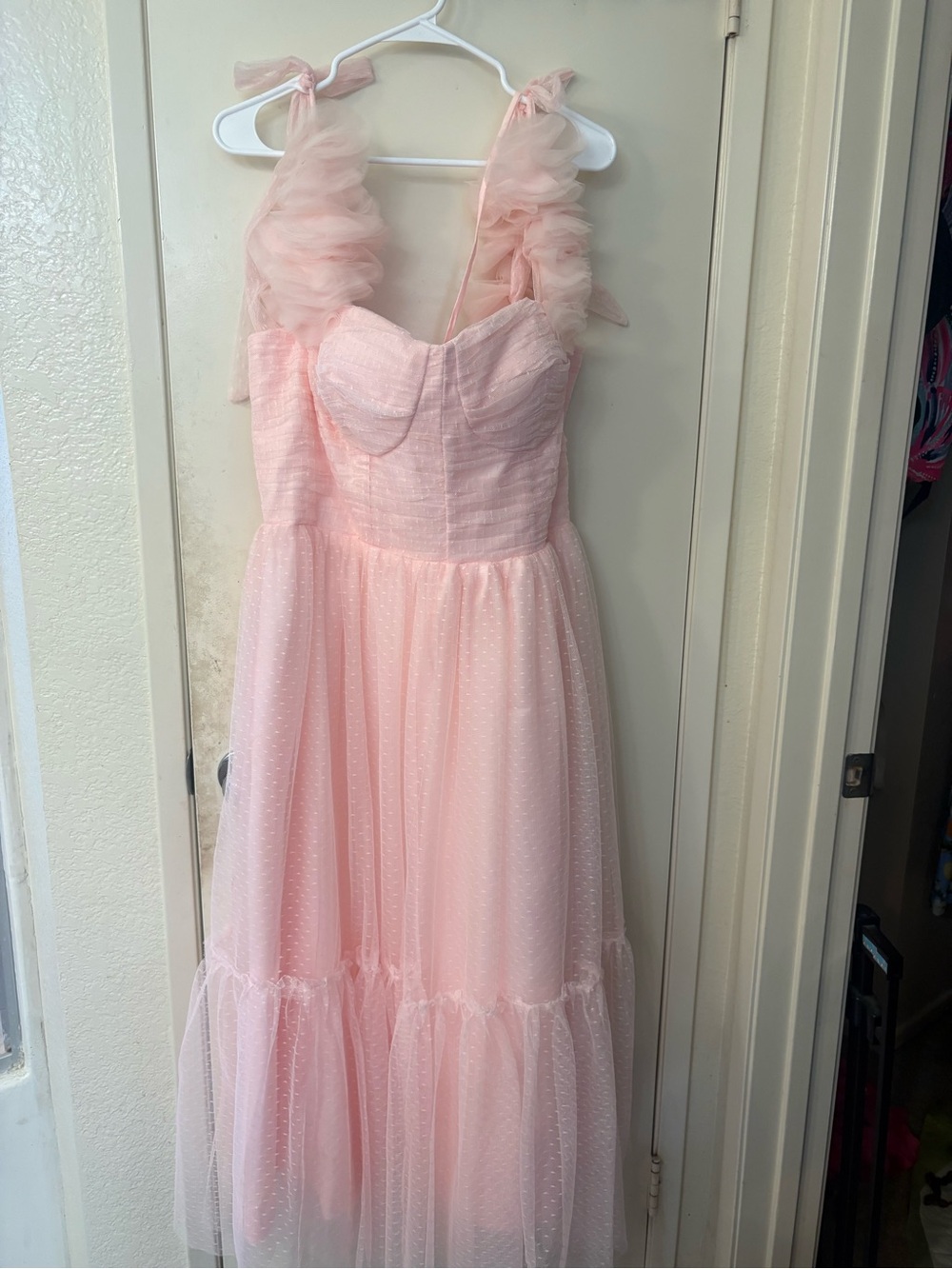 Pink Tulle Party Dress with Ruffle Straps